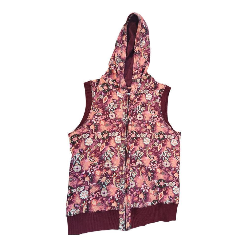 Christopher &‎ Banks cotton vest sz large floral print zip front with hood